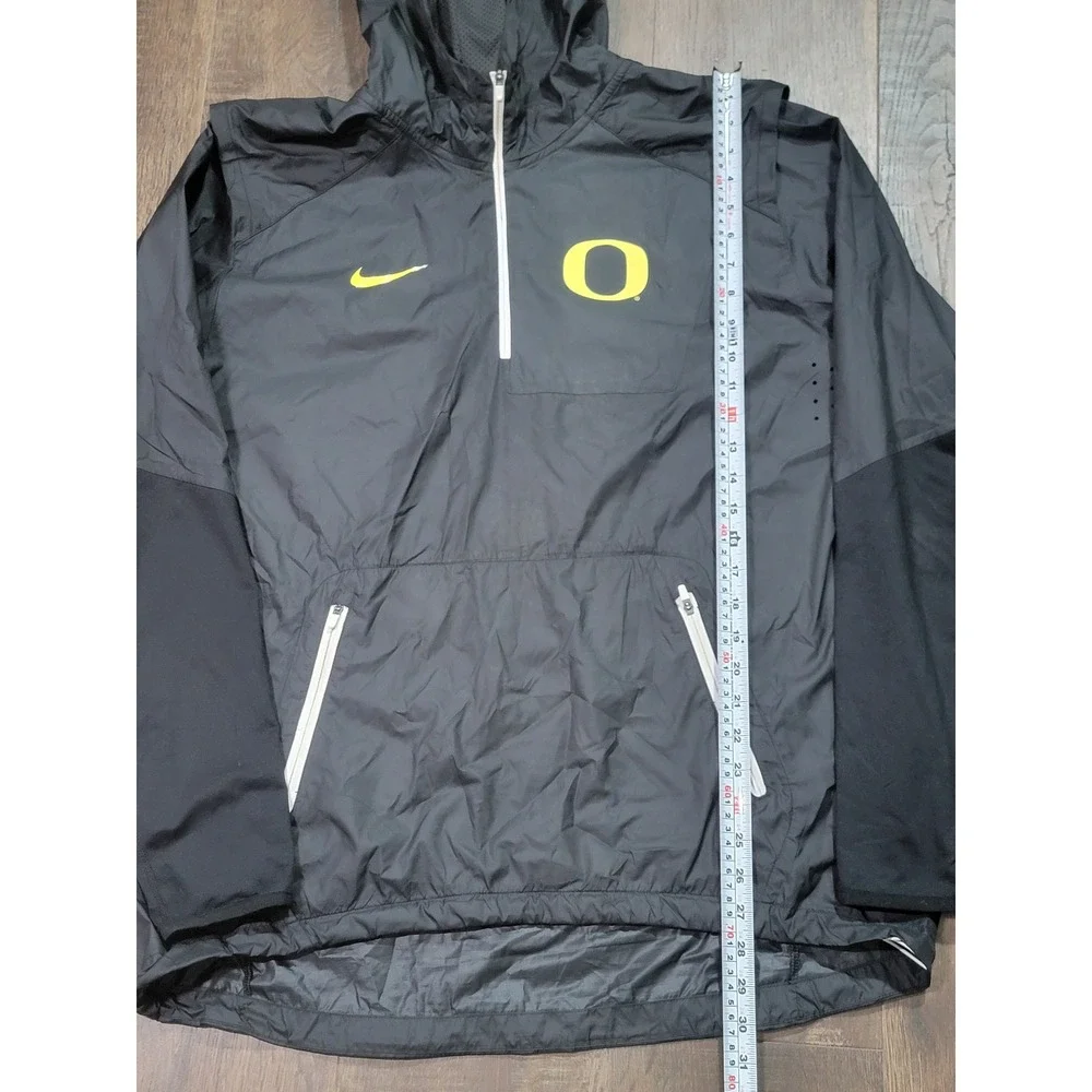Nike Oregon Ducks Mens Large Black Quarter Zip Hooded Windbreaker Jacket 33249X
